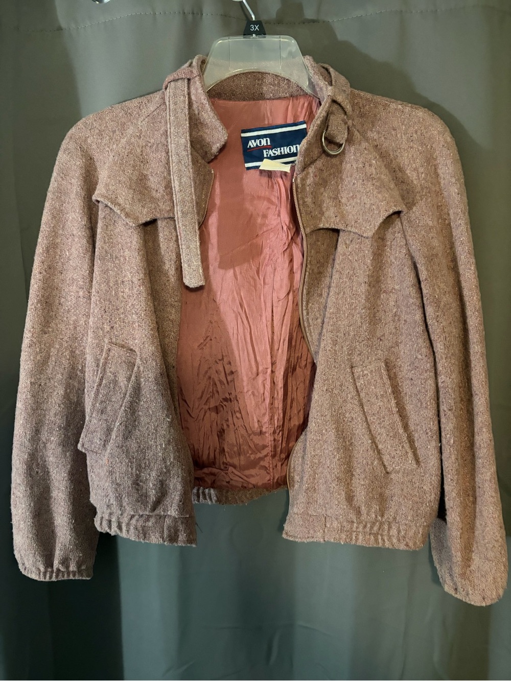 Avon Mauve Textured Bomber Jacket with Tie Neck